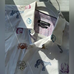 Bugatchi White Button-Down Shirt with Multicolor Animal & Nautical Prints